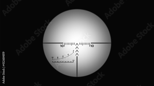 Misted sniper viewfinder crosshair. Shooter aiming scope overlay for post production.