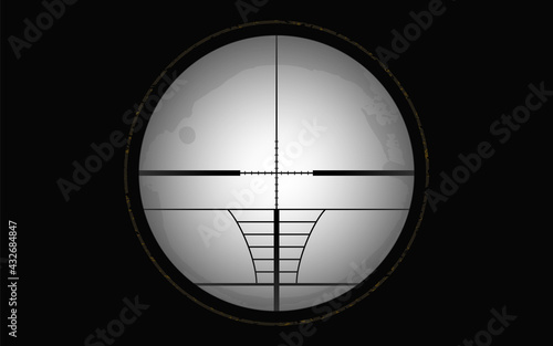 Crosshairs of a sniper scope reticle. Cross hairs of a rifle gun aiming optical viewfinder.