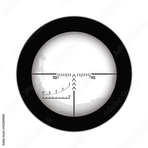 Crosshairs of a sniper scope reticle. Cross hairs of a rifle gun aiming optical viewfinder.