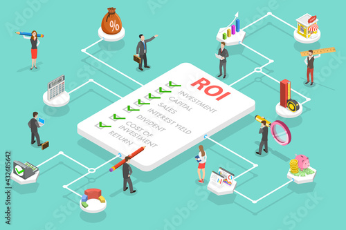3D Isometric Flat Vector Conceptual Illustration of ROI - Return on Investment, Business Investment and Financial Analysis
