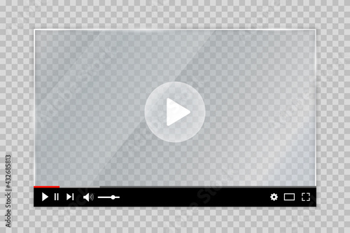 Web video player. Multimedia player social media, play video online window with navigation icons, modern mockup video player interface template, web UI design for web and mobile apps - stock vector