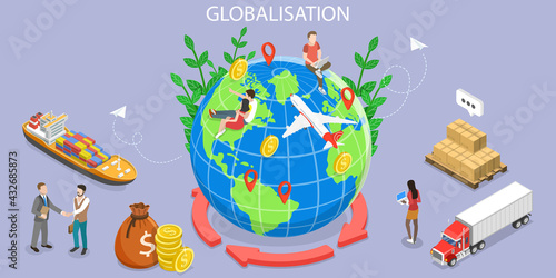 3D Isometric Flat Vector Conceptual Illustration of International Trade, Globalization and Economic Interdependence, International Business Network Relationships photo