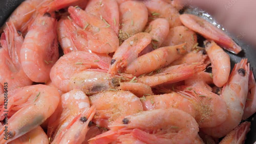fried shrimp close-up with spices and lemon. selective focus. Sea food fried shrimp close-up with spices and lemon. selective focus. Sea food