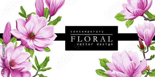 Spring greeting card with magnolia flowers