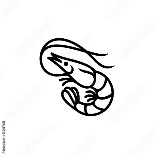 Shrimp, prawn icon. Black line vector isolated icon on white background. Best for menus of restaurants, cafes, bars and food courts.