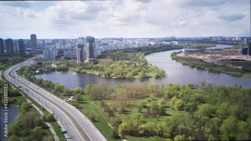 Wallpaper Mural Amazing high angle top drone view on Strogino and Shchukino	district which are situated in beautiful green river park.
 Torontodigital.ca