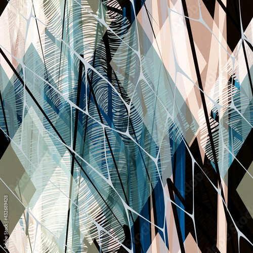 Blue and brown seamless texture with mosaic effect. Abstract vector background for web page, banners backdrop, fabric, home decor, wrapping