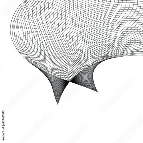 Black and white intersecting lines, twisted mesh element isolated on white. Whimsical drawings of various shapes. Graphics.