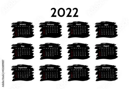 Calendar for 2022 isolated on a white