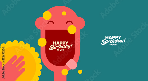 Birthday. Simple, fun, vector illustrations. Happy birthday greeting. A happy man's face and a pie in the face.