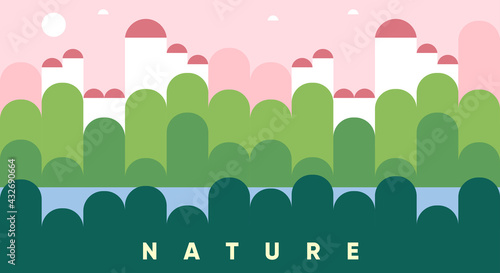 Nature. Geometric, vector illustration. Summer landscape. Background pattern for a banner, poster, or flyer.