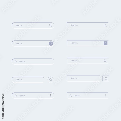 Search Bar for UI UX, design vector template. Search address and navigation bar icon for websites or ui app. Search bar UI kits design with Neumorphism style