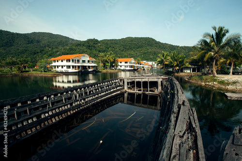 Wallpaper Mural View of the lake with abandoned old sea boats in the Thai jungle. Torontodigital.ca
