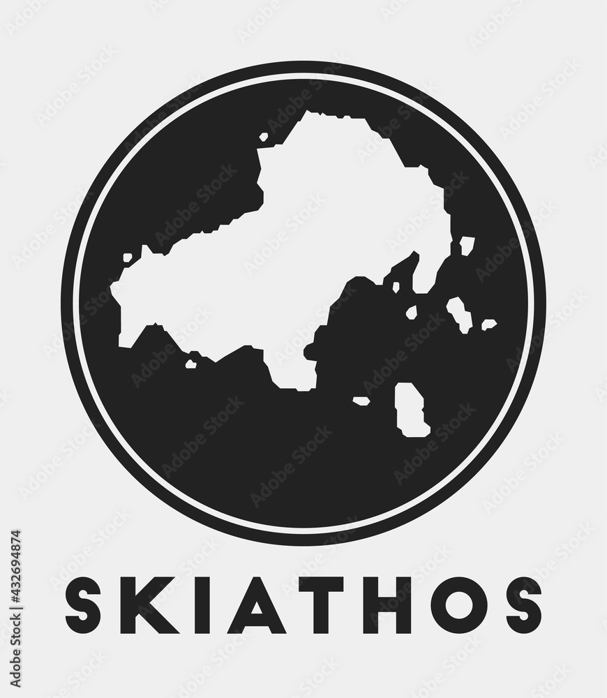 Skiathos icon. Round logo with island map and title. Stylish Skiathos badge with map. Vector illustration.