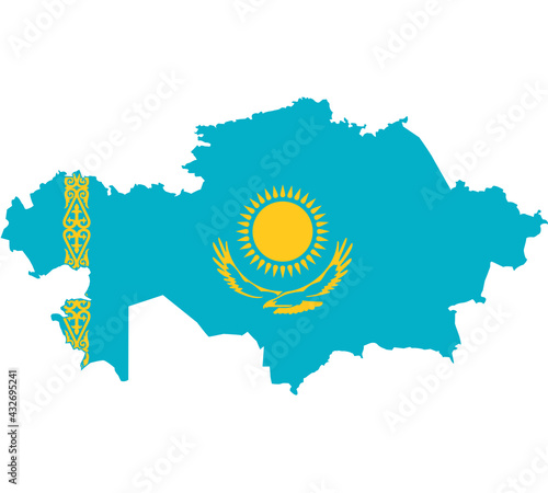Map Flag of Kazakhstan isolated on white background. Vector illustration eps 10