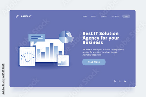 Web design template. Vector illustration concept of website or landing page design for business analysis, strategy and planning, SEO, market research.