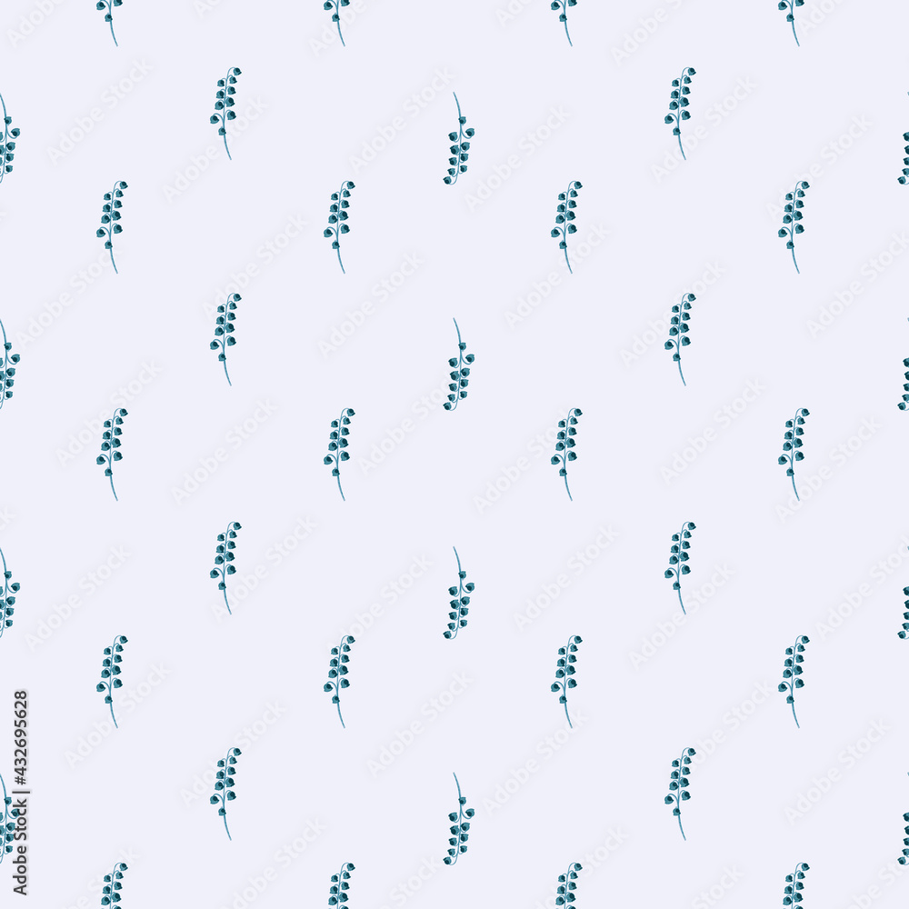 Little blue lily of the valley elements shapes seamless pattern. Light background. Vintage botanic print. Little blue lily of the valley elements shapes seamless pattern. Light background. Vintage botanic print.