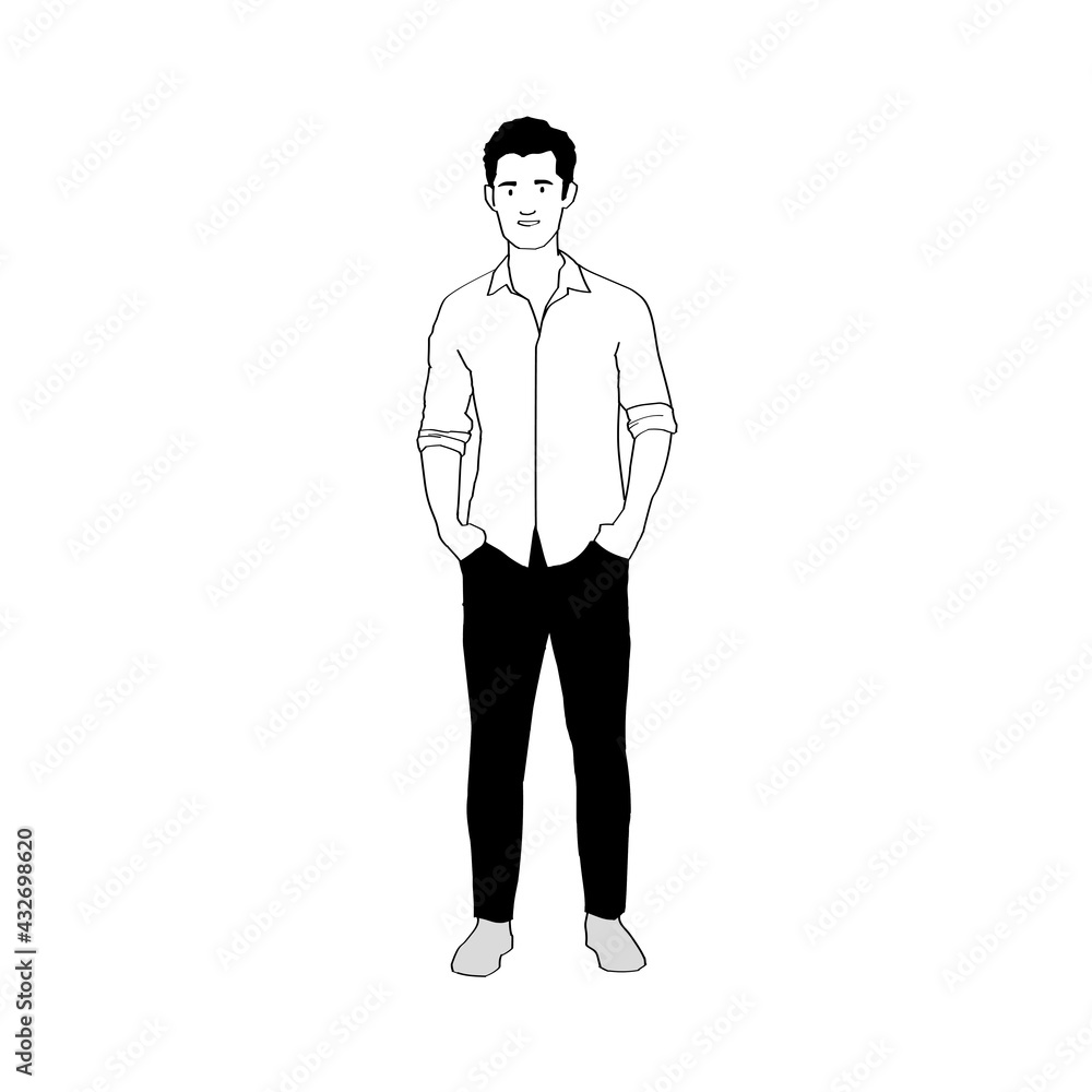 Hombre. Persona de género masculino de pie, cuerpo completo. Concepto de modelo y moda Hombre. Persona de género masculino de pie, cuerpo completo. Concepto de modelo y moda