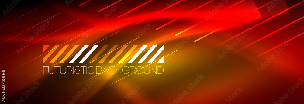 Neon glowing lines, magic energy and light motion background. Vector wallpaper template Neon glowing lines, magic energy and light motion background. Vector wallpaper template