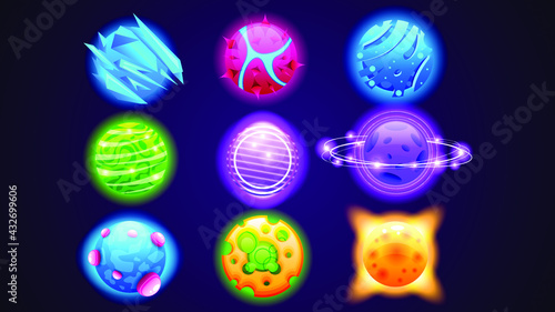 Set Collection Of Color Planets Space Galaxy Universe Vector