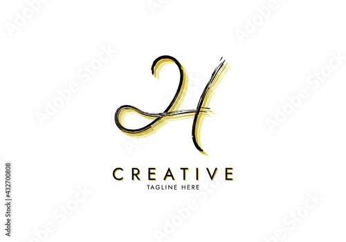 Letter H Watercolor Signature  Logo Template handwritten  Concept Grunge