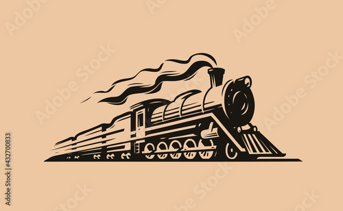 Retro steam locomotive transport sketch. Train symbol vintage vector illustration