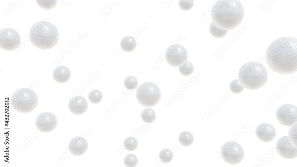 Realistic looping 3D animation of the falling golf balls rendered in UHD with alpha matte Realistic looping 3D animation of the falling golf balls rendered in UHD with alpha matte