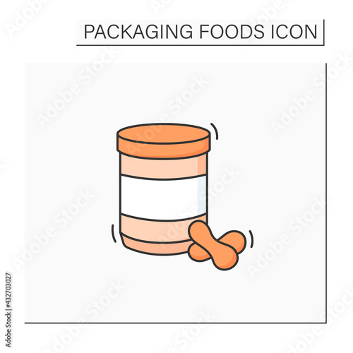 Peanut butter jar color icon. Glass or steel container. Portion control, protection, tampering resistance from bacteria. Packing food concept. Isolated vector illustration