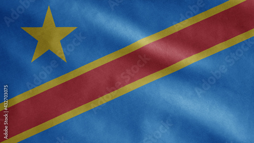 Democracy Congolese flag waving in the wind. Democratic Republic of Congo banner