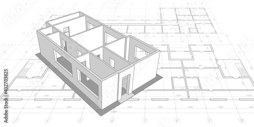 House construction concept.Architectural plan,technical project .Engineering design .Vector , illustration. © Aliaksandr