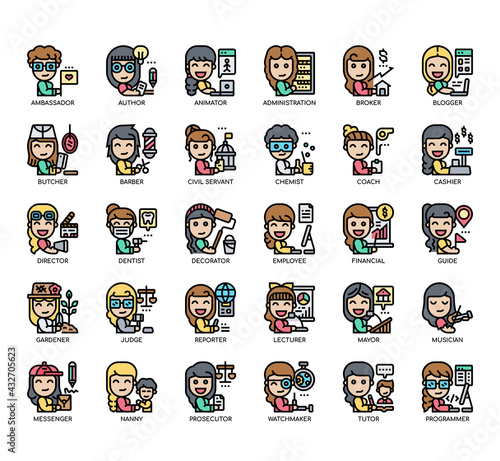 Set of Career-3 Women thin line and pixel perfect icons for any web and app project.