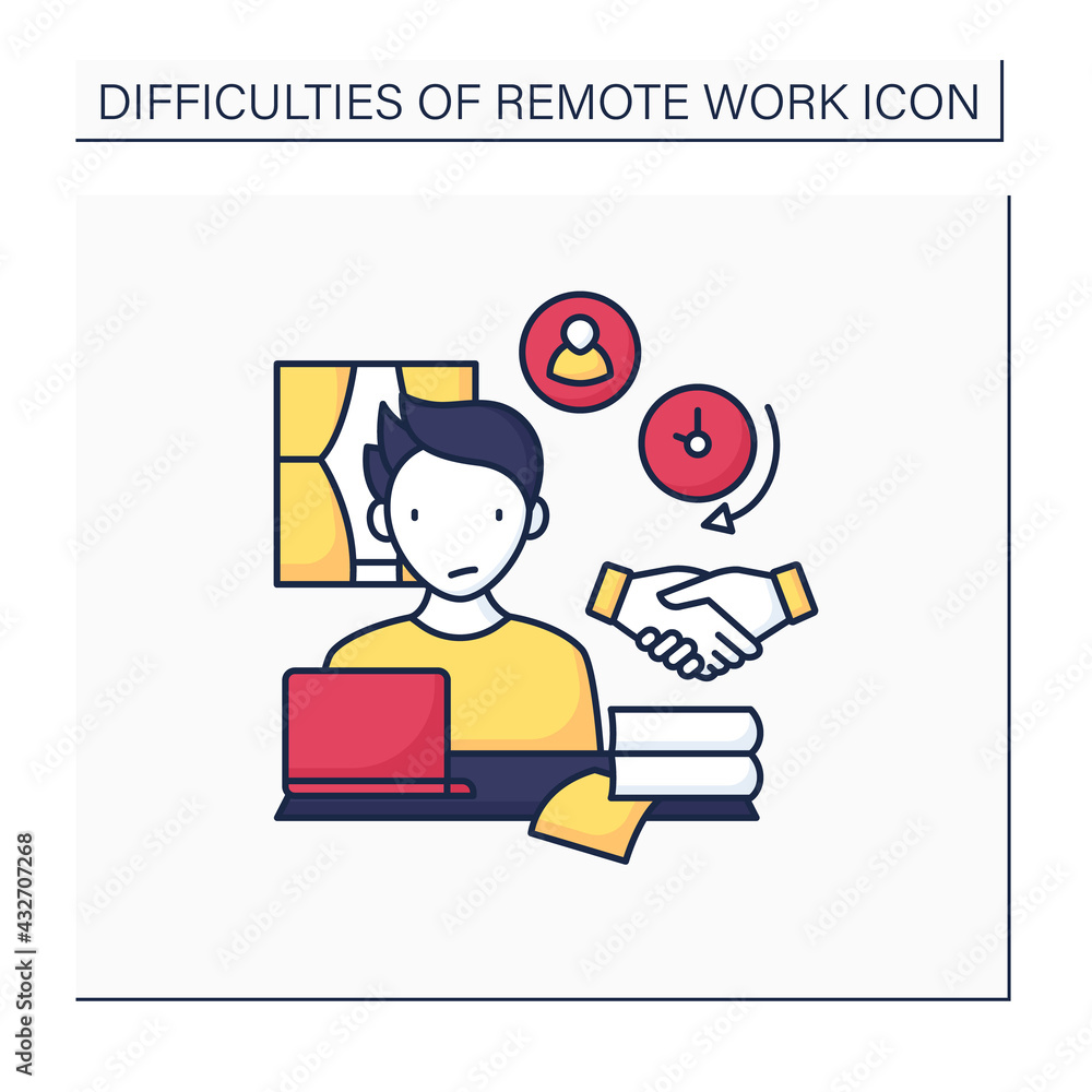 Remote work color icon. Difficult to build trust relationships with coworkers. Need real time conversation. Career difficulties concept. Isolated vector illustration