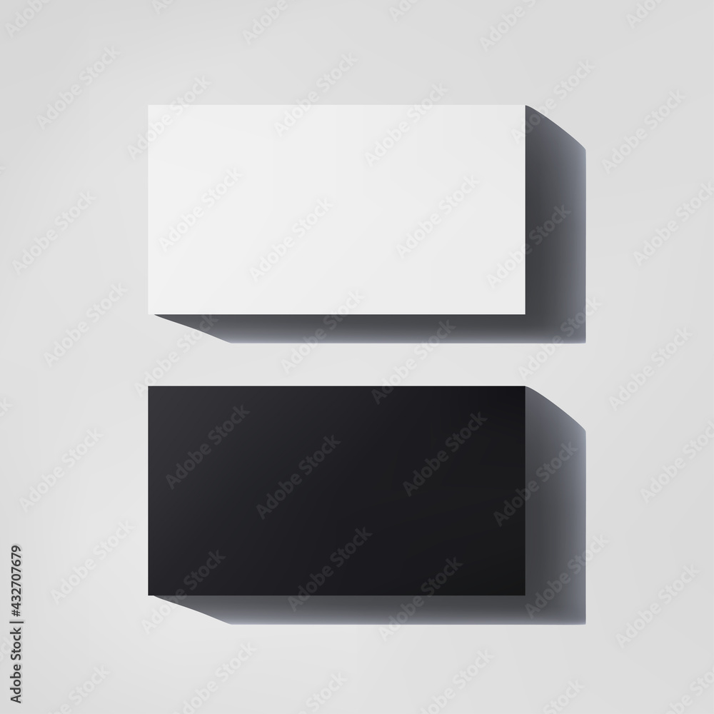Business card 3d realistic mockup. 90x50 mm business card mock up with shadow on white background. Vector illustration.
