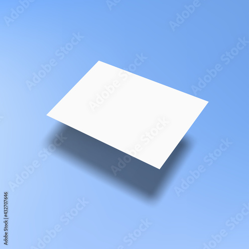 Business card 3d realistic mockup. Floating business card mock up with shadow on blue background. Vector illustration.
