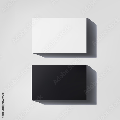 Business card 3d realistic mockup. 85x55 mm business card mock up with shadow on white background. Vector illustration.