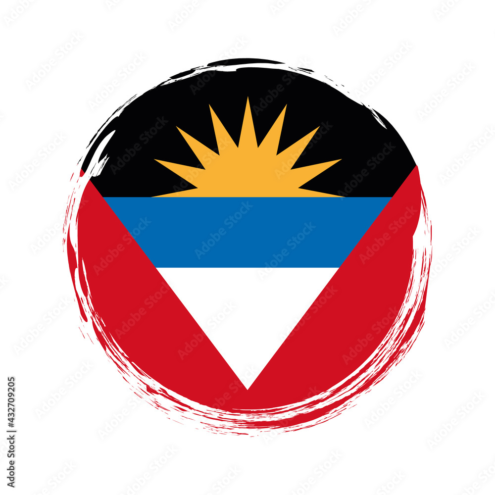 round brush painted banner with Antigua and Barbuda flag on white background round brush painted banner with Antigua and Barbuda flag on white background