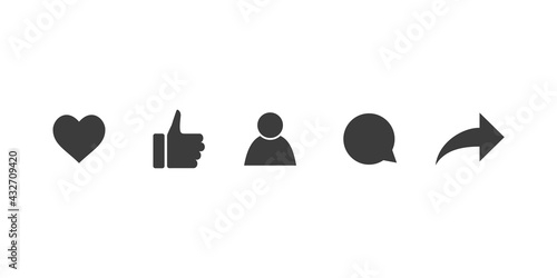 Thumb up, like, heart, repost, comment icon. Vector illustration.