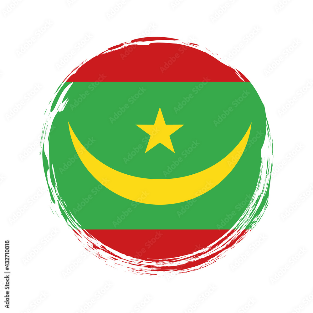 round brush painted banner with Mauritania flag on white background round brush painted banner with Mauritania flag on white background