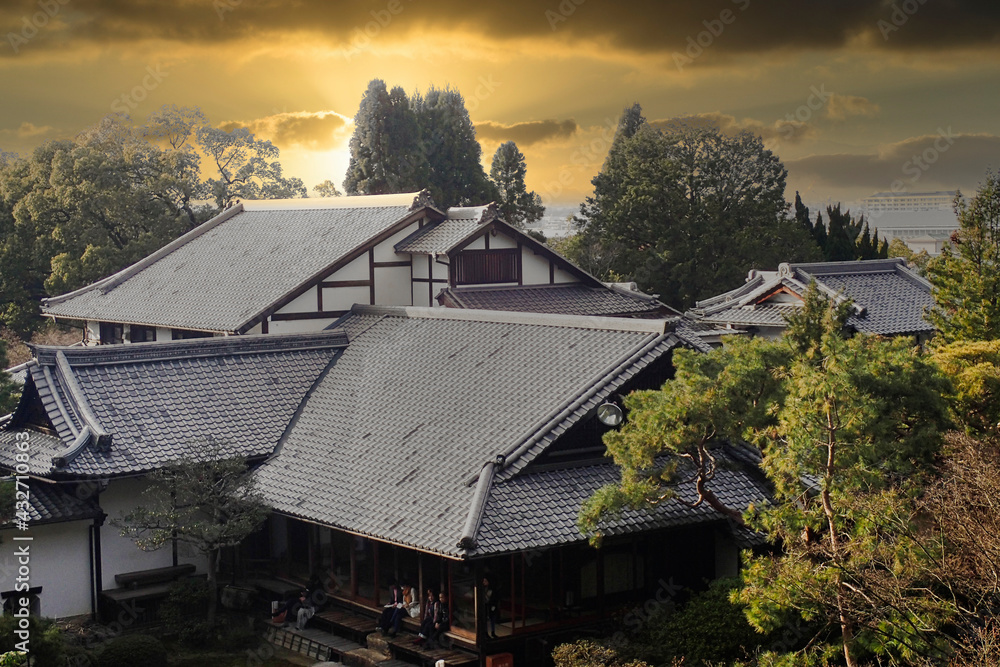 a japanese Temple in tokyo at sunset