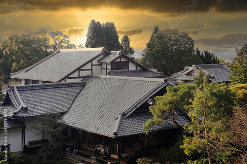 a japanese Temple in tokyo at sunset