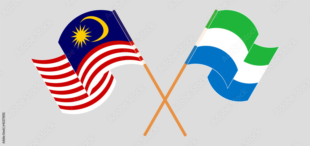 Crossed and waving flags of Malaysia and Sierra Leone Crossed and waving flags of Malaysia and Sierra Leone