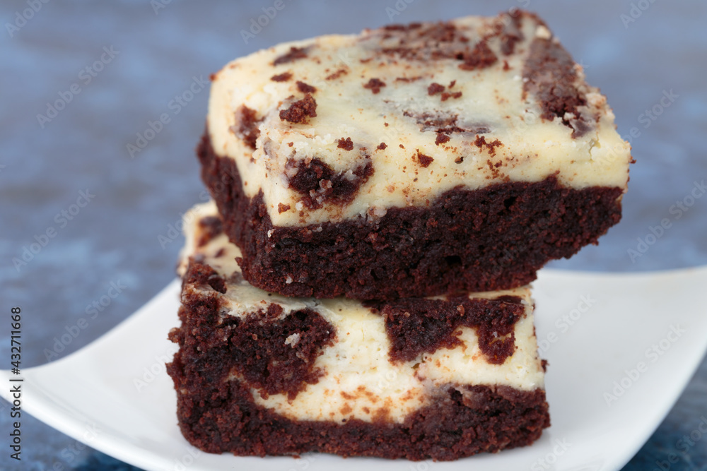Still life with a slice of cheesecake brownie. Still life with a slice of cheesecake brownie.