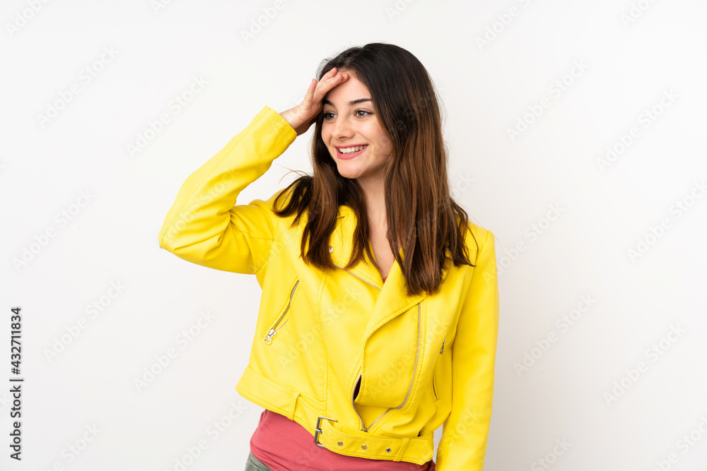Young caucasian woman isolated on white background has realized something and intending the solution Young caucasian woman isolated on white background has realized something and intending the solution