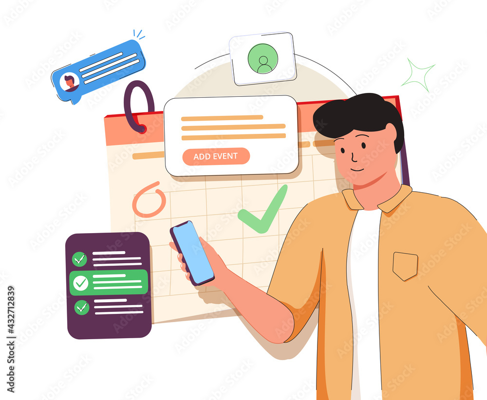 Man planning day, scheduling appointments on cell phone in calendar application. Person texting messages, checking. Man planning day, scheduling appointments on cell phone in calendar application. Person texting messages, checking.