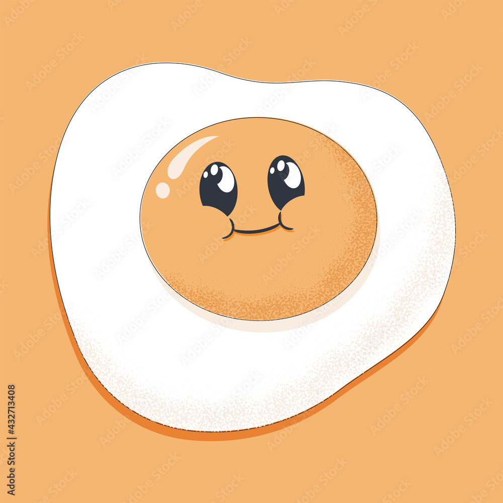 Kawaii fried egg on yellow background. Vector illustration. Omelette, nutrition illustration. Scramble, morning omelet. Kawaii fried egg on yellow background. Vector illustration. Omelette, nutrition illustration. Scramble, morning omelet.
