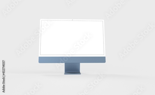 Realistic 3D new display imac Computer, with a white screen, isolated on a background