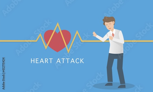 Man suffering a heart attack symptoms,he have feel chest pain,Heart beat signal,Discomfort and Difficulty breathing,Nausea and cold sweats,Should be examined by a cardiologist, vector illustration.