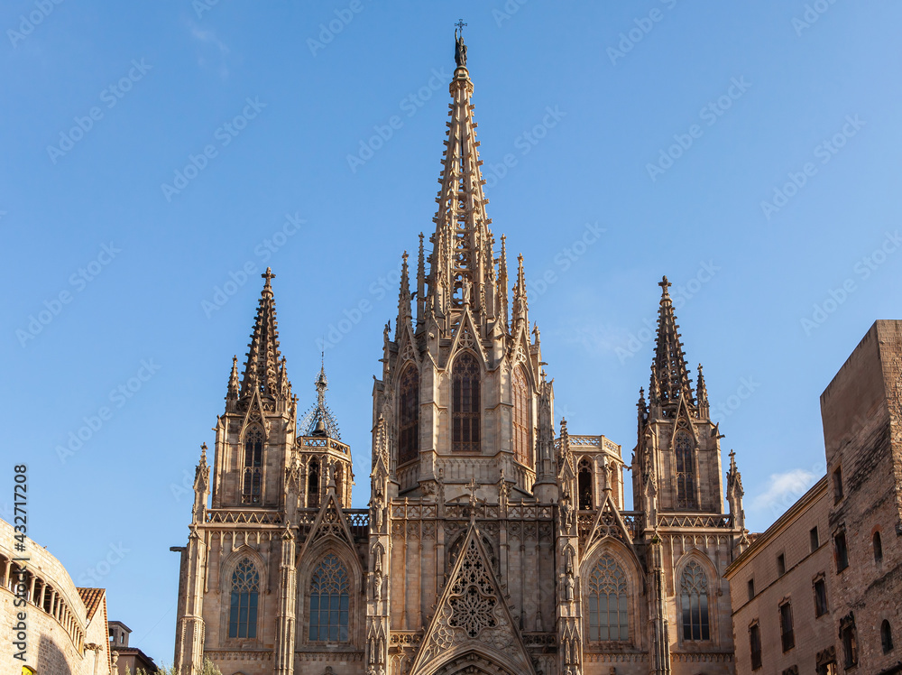Cathedral of the Holy Cross and Saint Eulalia in Barri Gothic Quarter in Barcelona, Catalonia, Spain