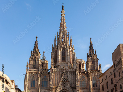 Cathedral of the Holy Cross and Saint Eulalia in Barri Gothic Quarter in Barcelona, Catalonia, Spain