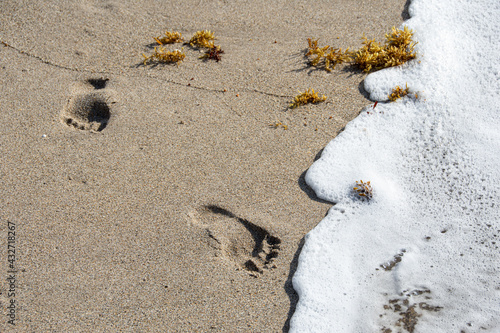 Surf washing away footprints in sand